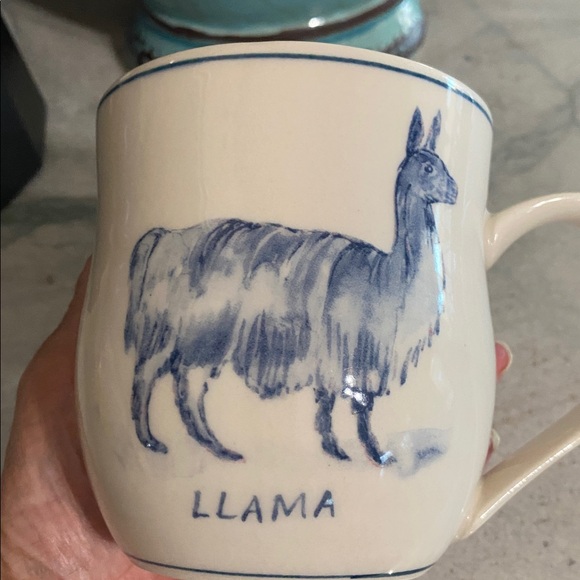 Anthropologie Molly Hatch Llama Mug Blue & off white - Picture 6 of 9